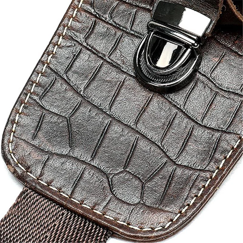 Mens Alligator Pattern Cow Leather Crossbody Bag Chest Bag
