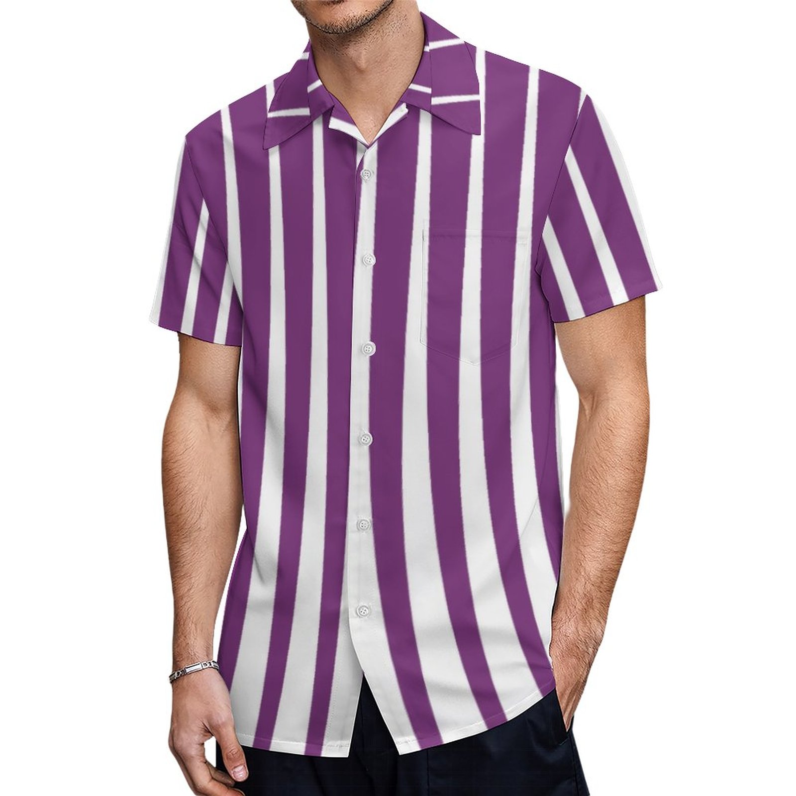 Plum And White Irregular Vertical Stripes Hawaiian Shirt Mens Button Down Tropical Hawaii Beach Shirts