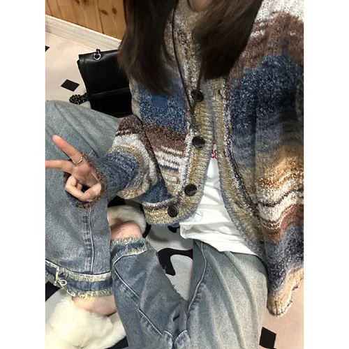 Tlbang Women Fashion Sweet Y2k Aesthetic Coats Vintage Harajuku Contrast Color Sweaters Loose All Match chic Grunge Cardigans Japanese