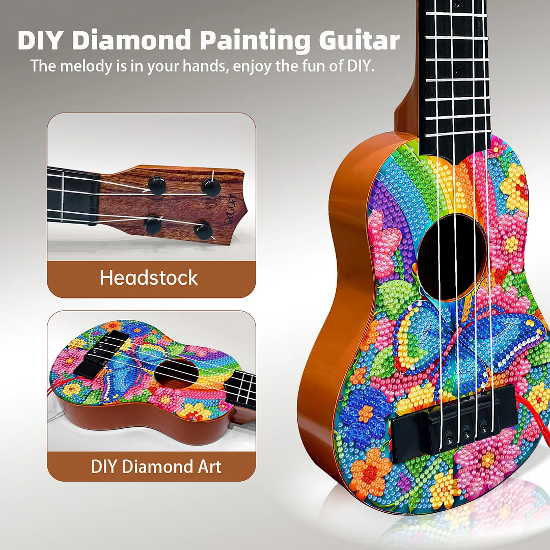 DIY Wooden Guitar Diamond Art Ornament Unique for Musicians (Rainbow Buttefly)