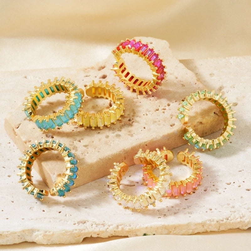 Copper K Gold Plated Rhodium Plated Inlay Round Zircon Open Rings