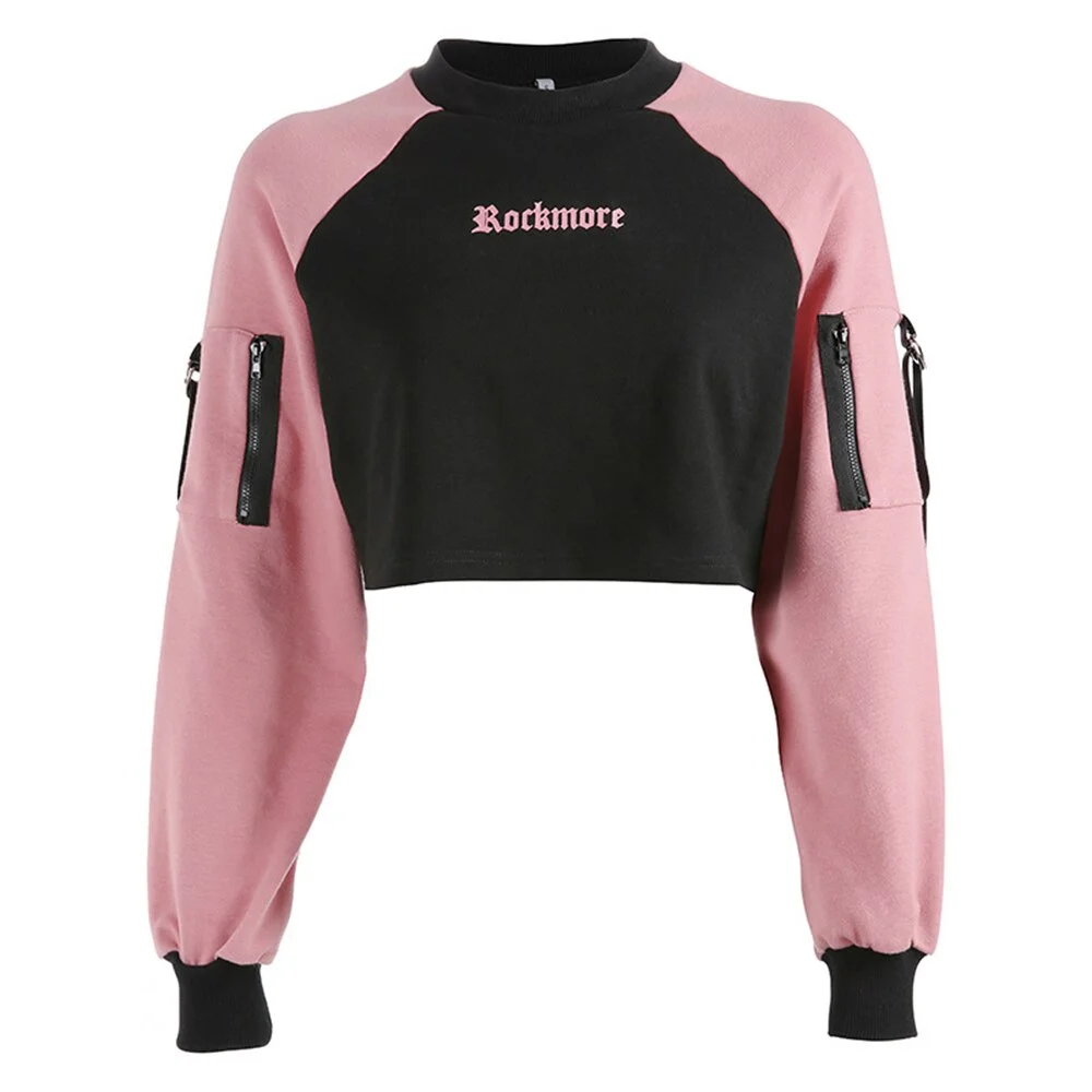 Autumn Winter Ribbon Korean fashion hoodie for woman casual letter short hoodie sweatshirt woman black pink long sleeve sweaters