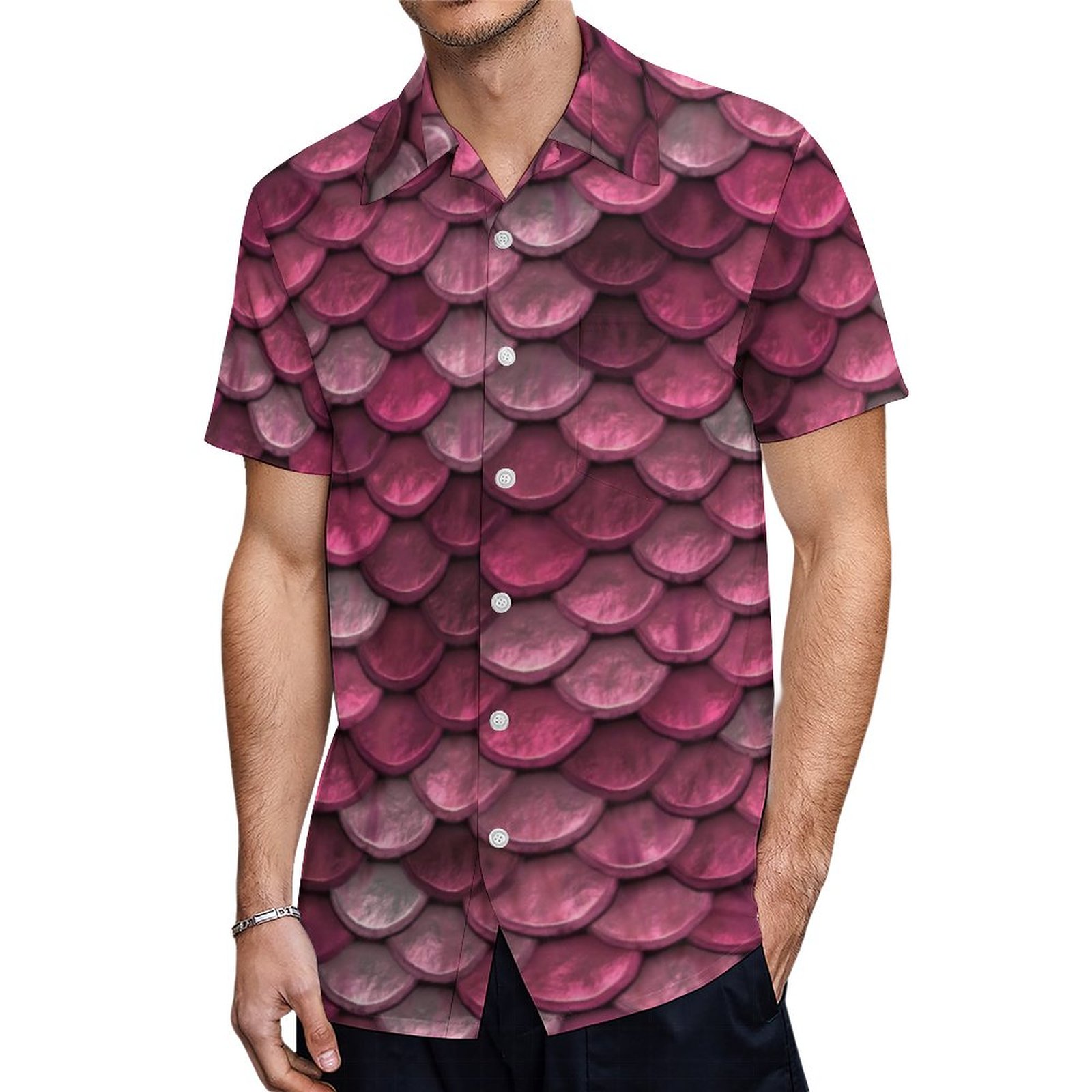 Beautiful Shiny Red Mermaid Scales Hawaiian Shirt Mens Button Down Plus Size Tropical Hawaii Beach Shirts