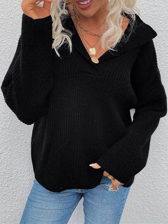 Women Long Sleeve V-neck Colorblock Top
