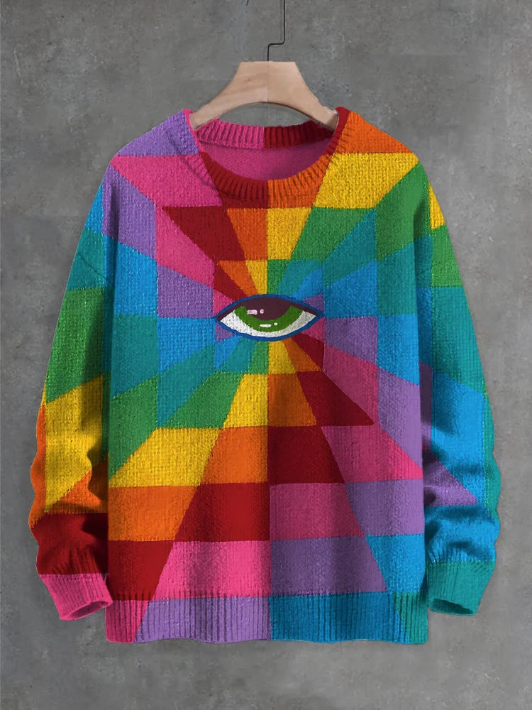 Men's Color Block Eye Graphic Print Knit Sweatshirt