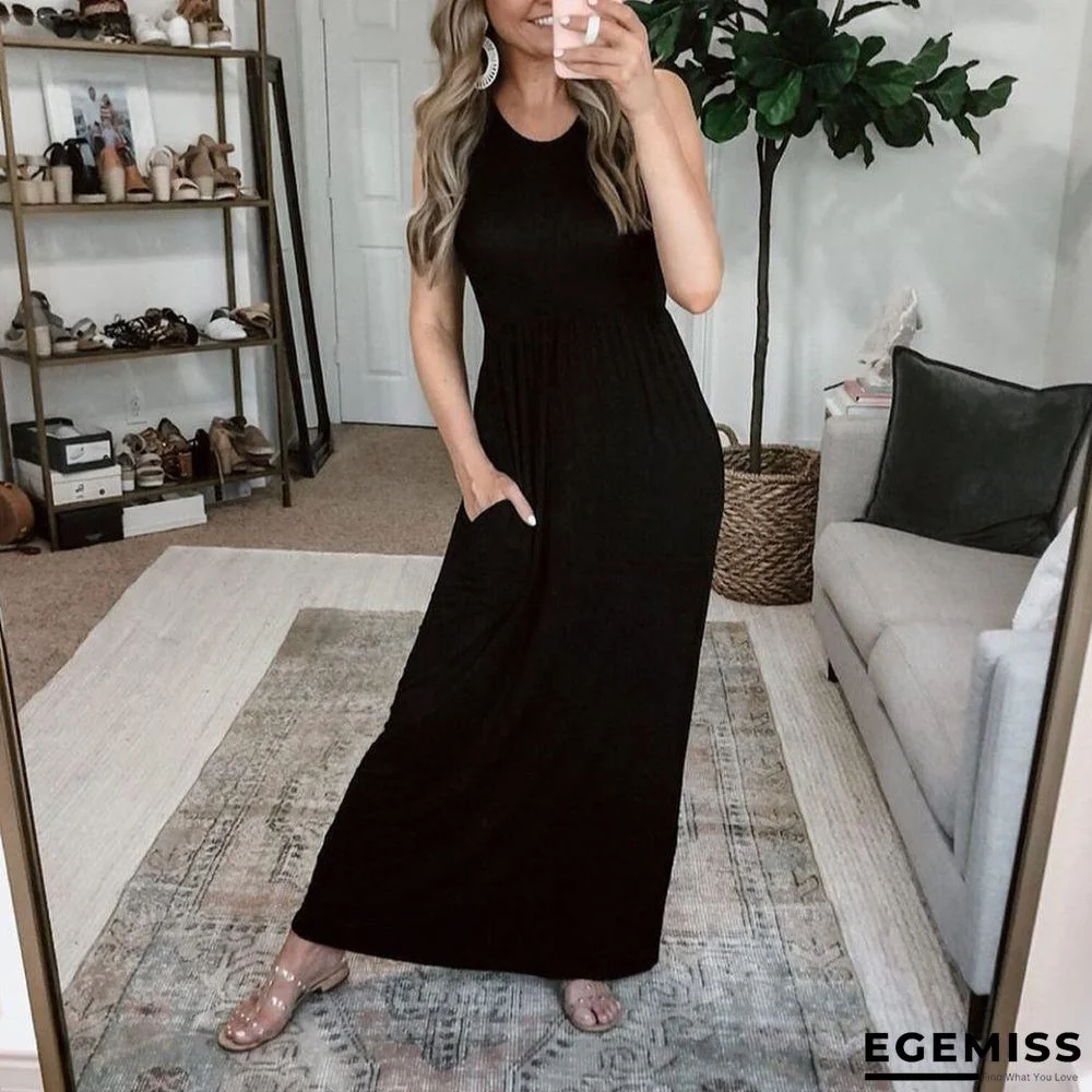 Black Sleeveless Round Neck Maxi Dress Black Dresses | EGEMISS
