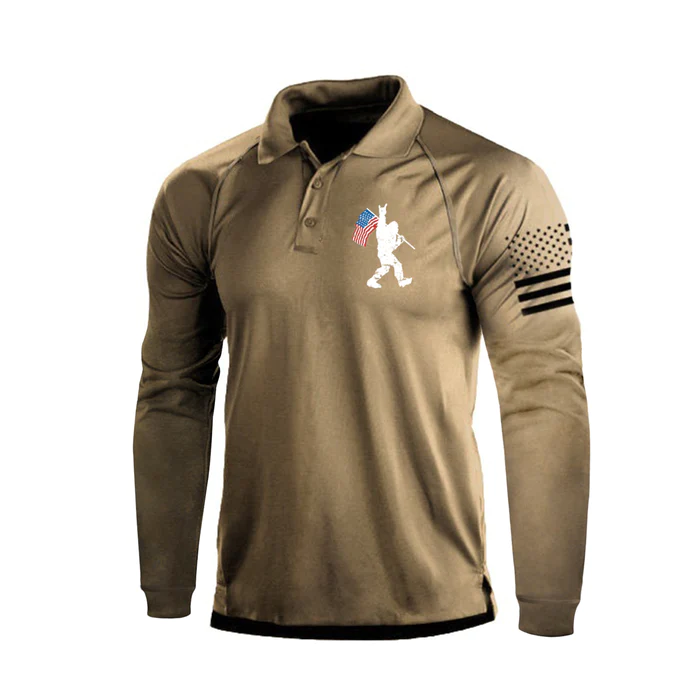 BIG FOOT USA FLAG RAGLAN LONG SLEEVE POLO SHIRT