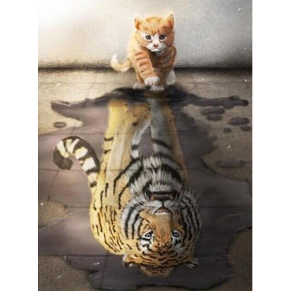 

40*50CM - Square Drill Diamond Painting - Kitty Tiger Reflection, 501 Original