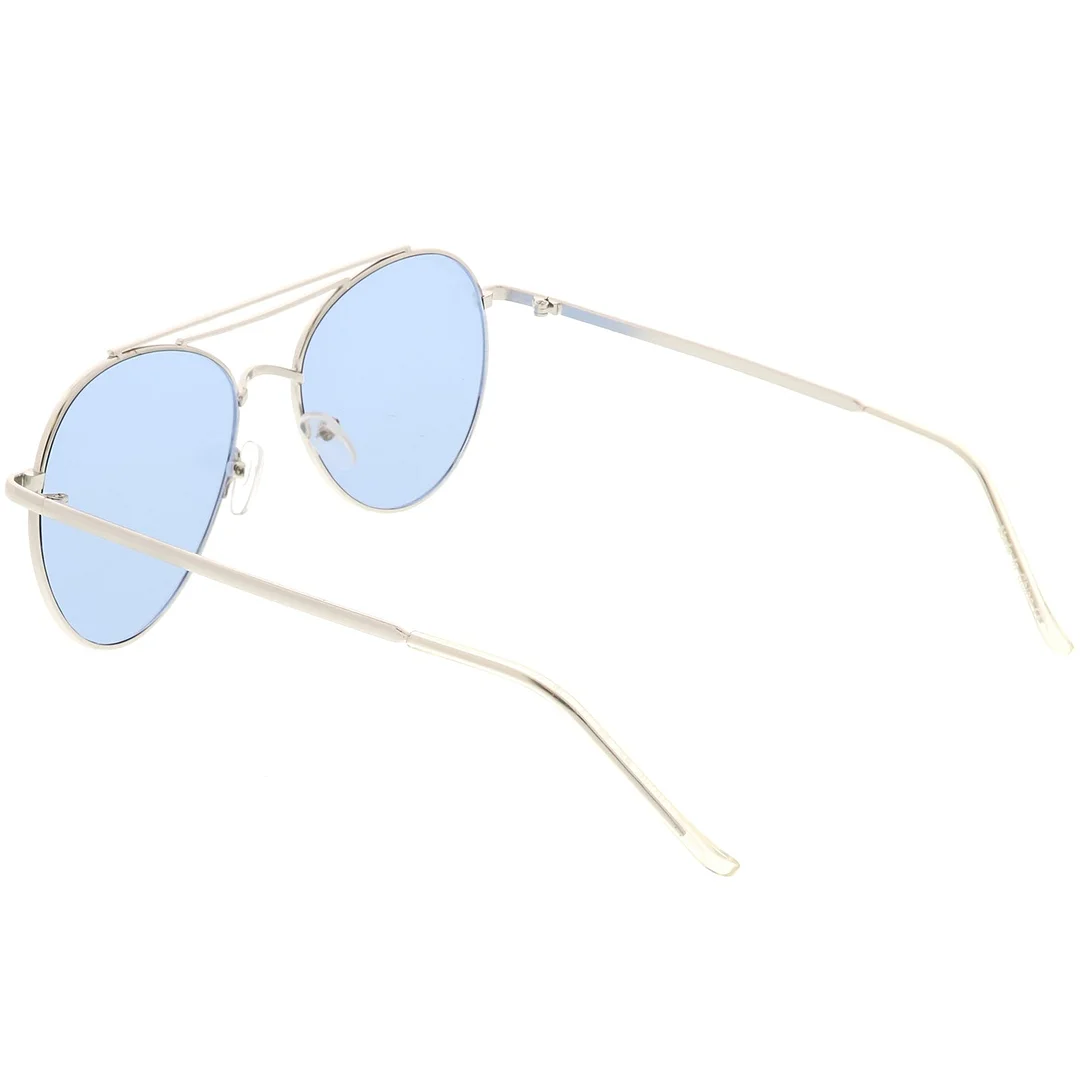 Premium Aviator glasses Double Crossbar Slim Metal Arms Round Flat Lens 55mm