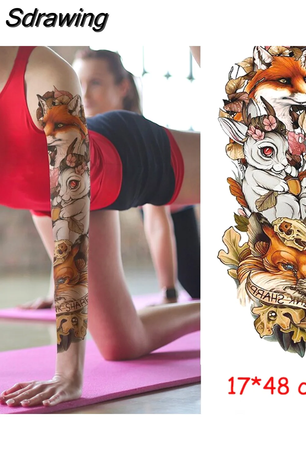 Sdrawing temporary tattoo sticker full arm lion king angel warrior lightning tree flower fake tatto flash tatoo to man woman 430-1