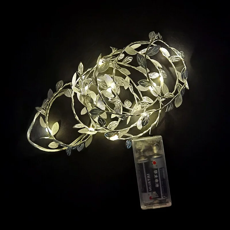 2M 20LED Green Leaf Garland Fairy LED String Lights Artificial Leaf Vine for Christmas Home Wedding Birthday Party Decorations