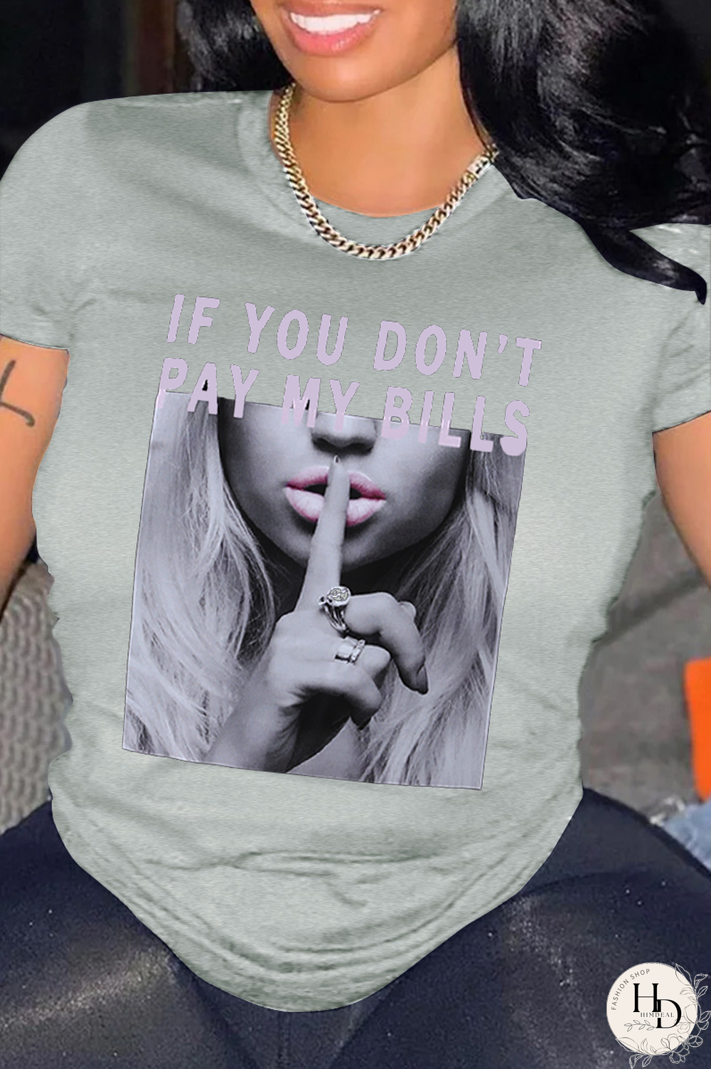 Grey Fashion Casual Print Basic O Neck T-Shirts