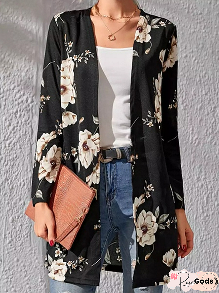 Casual Loose Floral Other Coat