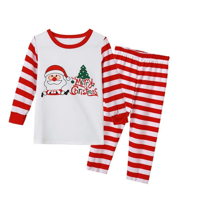 Striped parent-child suit Santa print parent-child pajamas