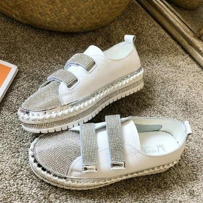 Autumn rhinestone Velcro thick white shoes-PABIUYOU- Women's Fashion Leader