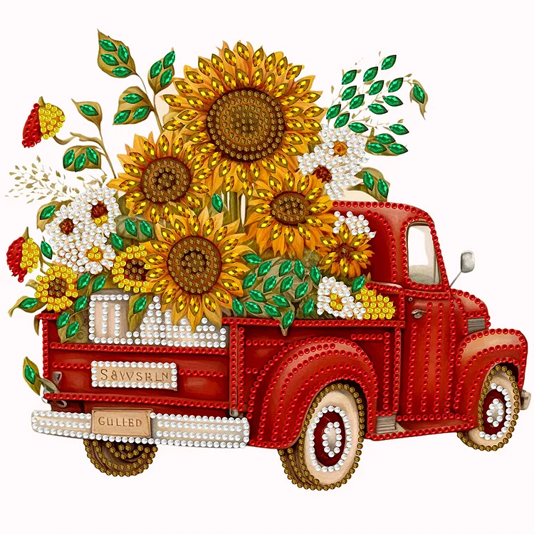 Sunflower Classic Car  - Partial Drill - Special Diamond Painting(30*30cm)
