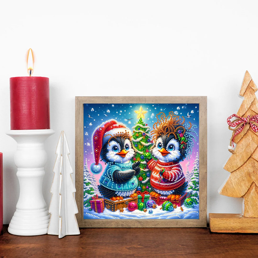 Christmas Penguin - Diamond Painting - Partial Special Shaped Drill(Canvas|30*30cm)