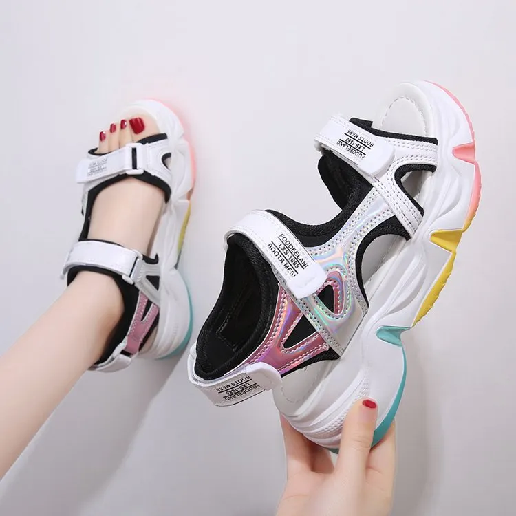 2021 New Summer Platform Sports Sandals Women's Daddy Versatile Trendy Height Increasing Wedge Rainbow 35-40 Size Platform
