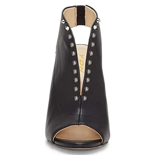 Black Peep Toe Silver Rivets Stiletto Heels Slingback Sandals