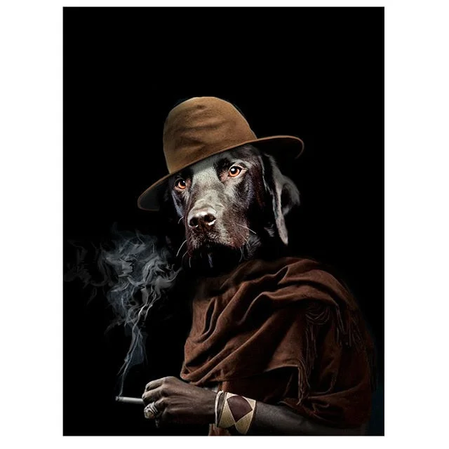 Funny Art Retro Dog In A Hat Smoking Canvas Painting Poster Print Cuadros Wall Art for Living Room Home Decor (No Frame)