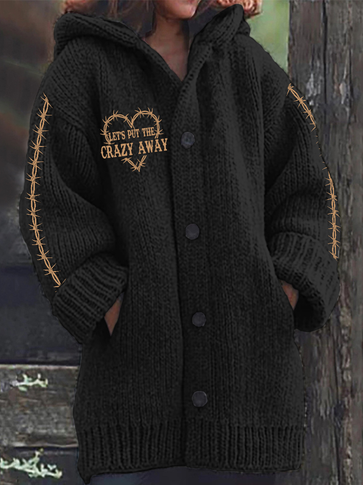 Let's Put the Crazy Away Wire Heart Hooded Cardigan