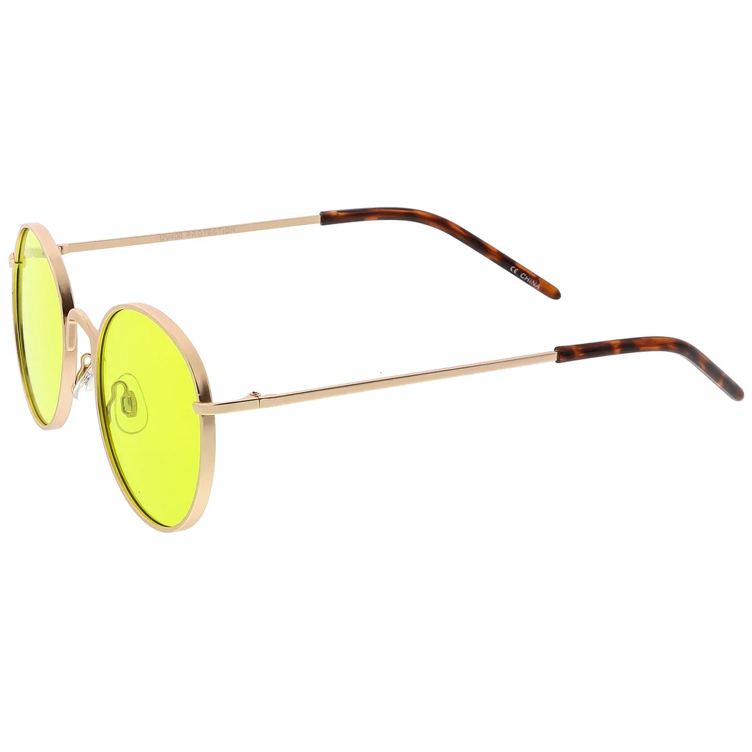 Bold Full Metal Frame Round glasses With Color Tinted Flat Lens 52mm