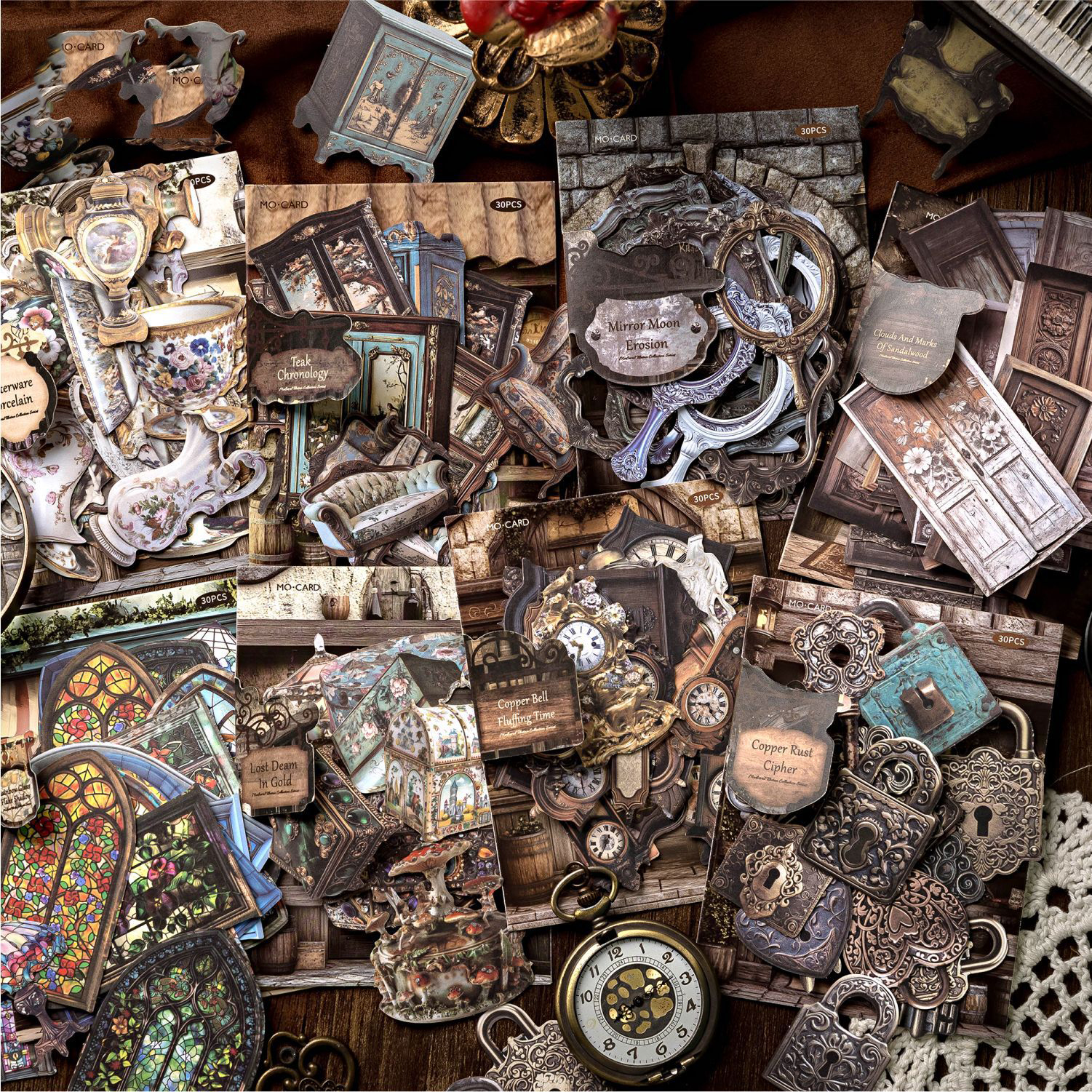 스티커 - 앤틱 컬렉션 박물관 시리즈 빈티지 도어벨 홀로우 풍경