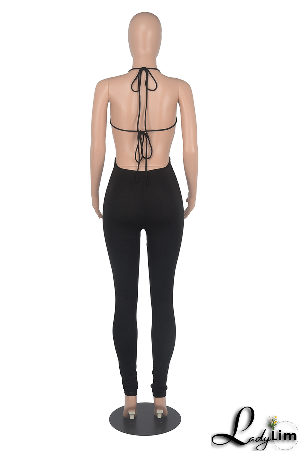 White Sexy Solid Patchwork Halter Skinny Jumpsuits