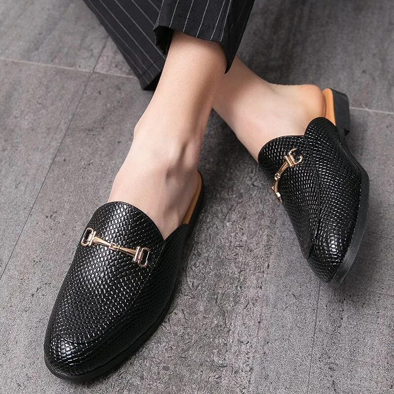 Half Shoes for Men Leather Mules Casual Shoes Men Fashion 2022 Men Slipper Mules Backless Loafers Retro Flat Heel Party Slippers