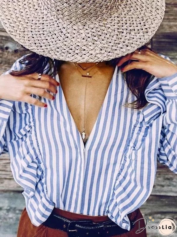 Fashion Stripe Long Sleeve T Shirt Top Blouse