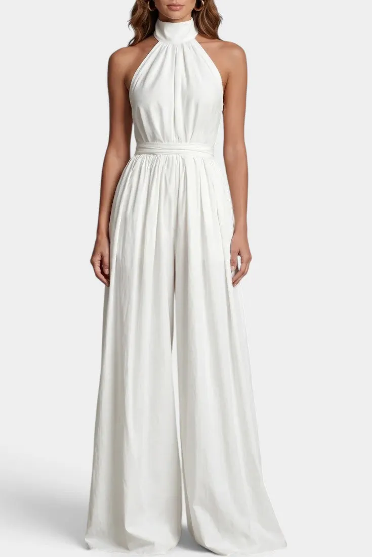 High-Neck Halter Jumpsuit with Wide Leg