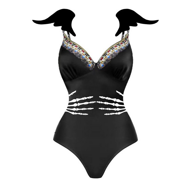Flaxmaker Halloween Special Limited Edition Devil Wings One Piece Swimsuit and Skirt