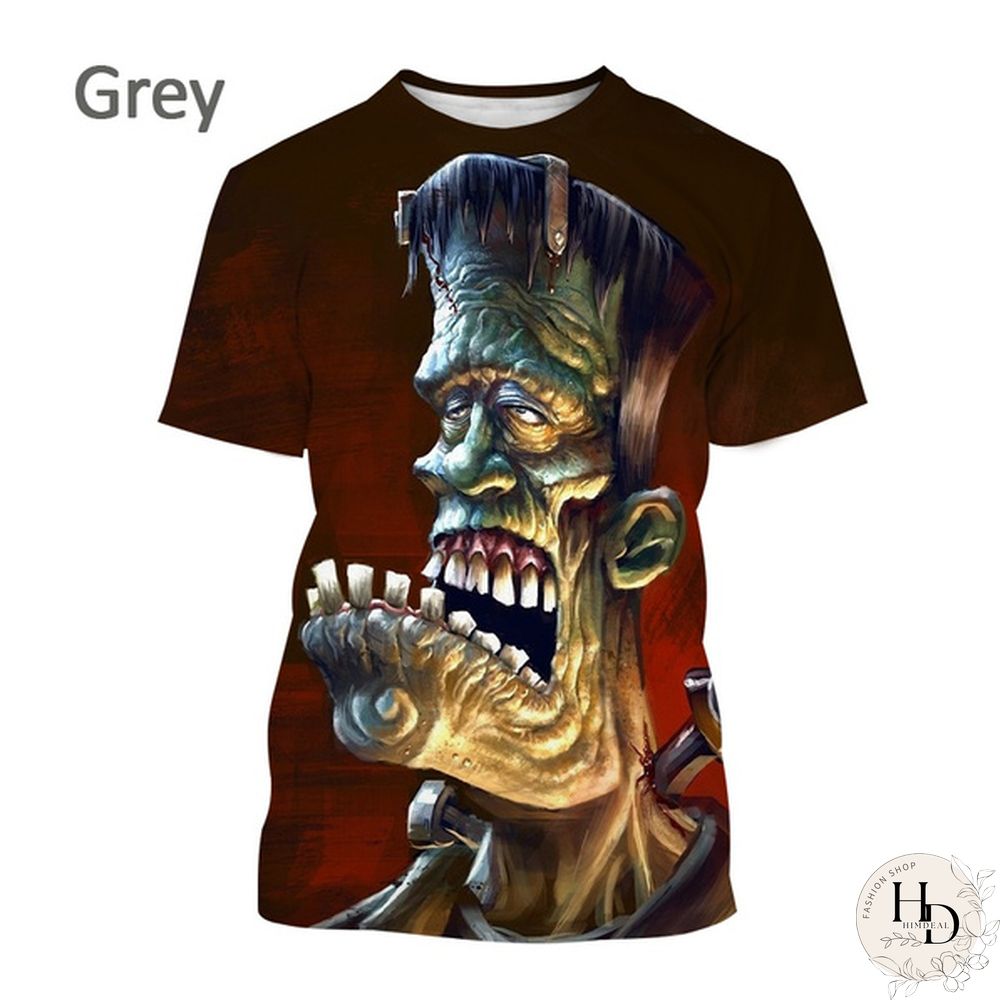 Frankenstein Short-Sleeved Shirt Mens Casual Fashion Horror Movie Harajuku Streetwear Top