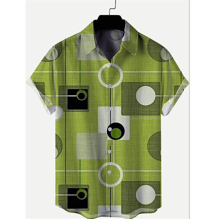 Casual geometric print green men's shirt