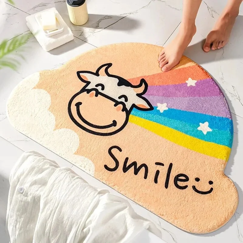 Sdrawing Pattern Bath Mat Soft Absorbent Non-Slip Shower Room Doormat Girls Room Cute Decoration Floor Rugs Modern Home Decor