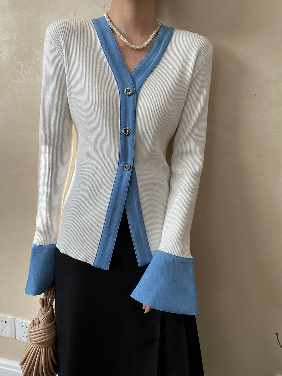 Color Contrast Long Sleeve Knit Cardigan