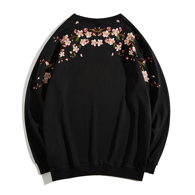 Plum Blossom Embroidered Crew Neck Sweatshirt