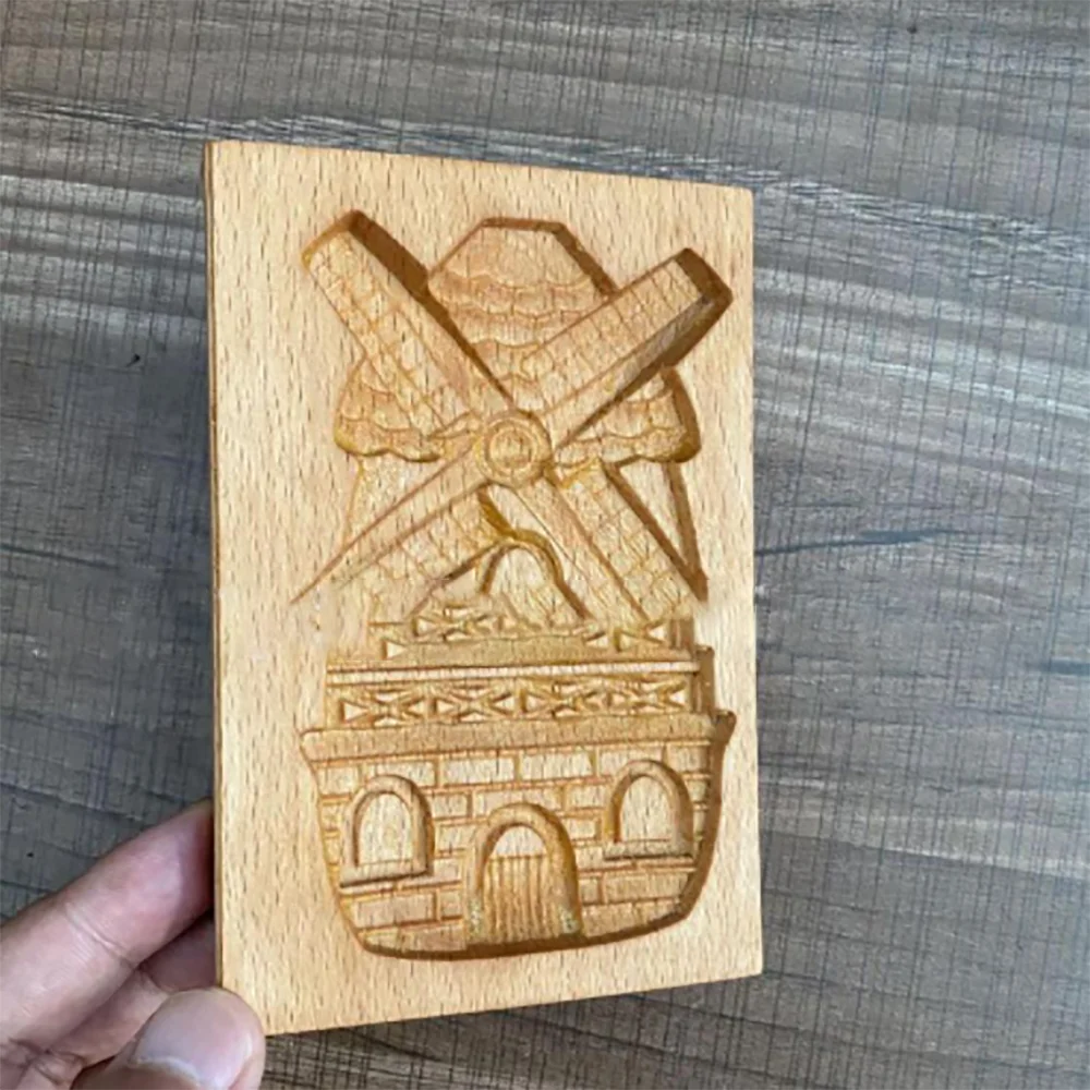 Purexcellent&trade; Windmill pattern household wooden biscuit mold