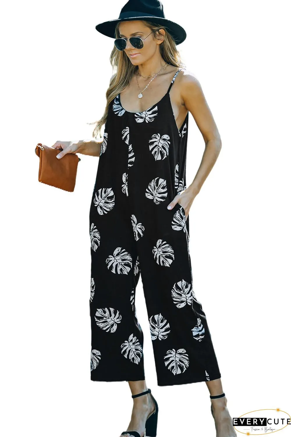 Print Spaghetti Strap Wide Leg Jumpsuit