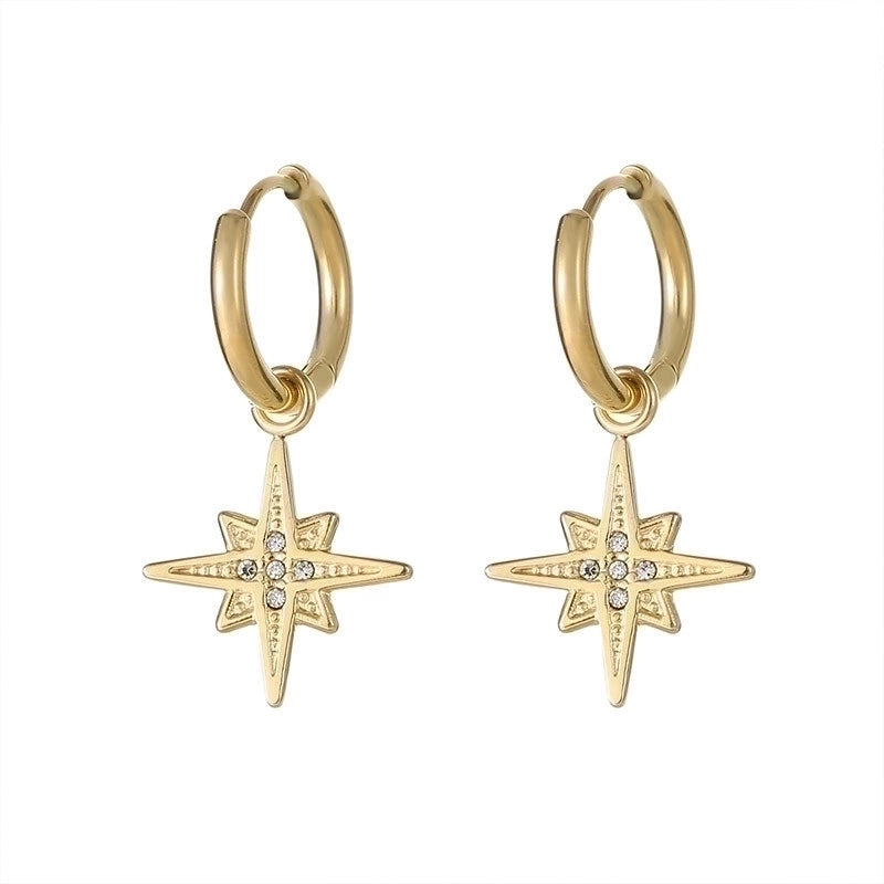 1 Pair Retro Circle Star Inlay 304 Stainless Steel Rhinestones Gold Plated Drop Earrings