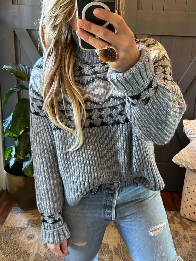 Western Geometric Pattern Vintage Cozy Knit Sweater