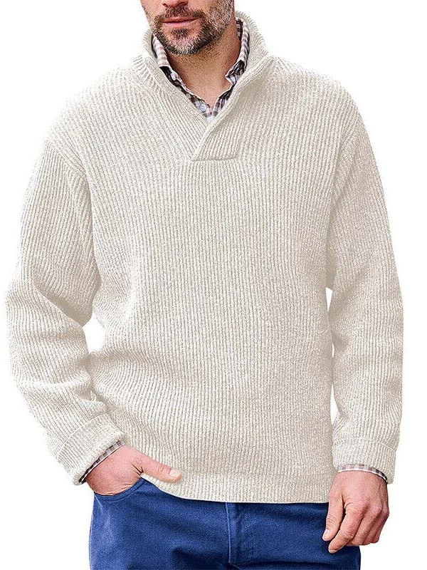 Men's Solid Color Knitted Stand-up Collar Casual Sweater