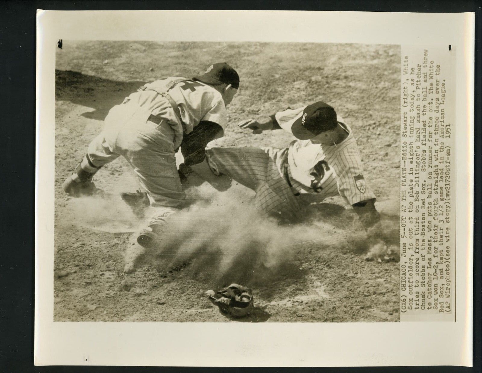 Eddie Stewart & Les Moss 1951 Press Photo Poster painting Chicago White Sox Boston Red Sox