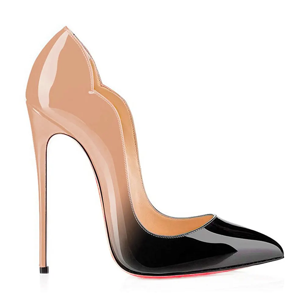 120mm Women's High Heels for Party Wedding Pumps Gradient Color Nude Black-vocosishoes