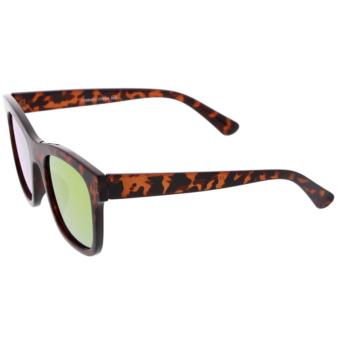 Retro Wide Temple Square Colored Mirror Flat Lens Horn Rimmed glasses 57mm