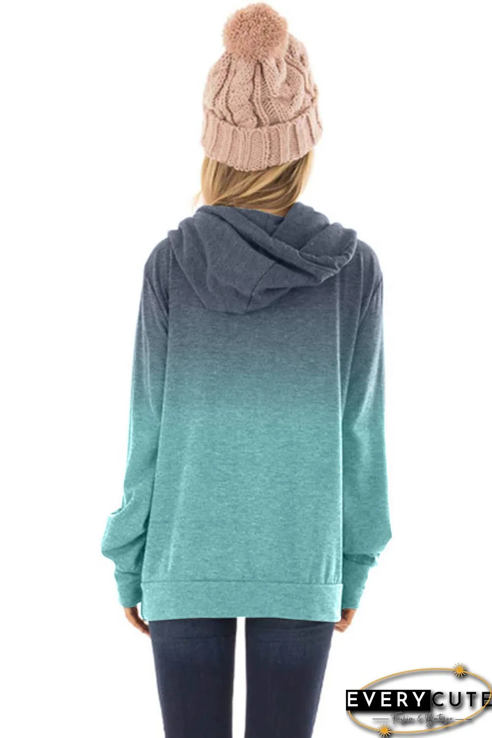 Blue Ombre Pullover Long Sleeve Hoodie