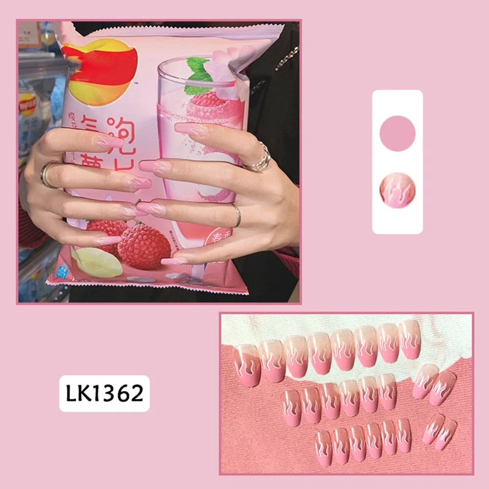 24Pcs Detachable Butterfly Rhinestone French Ballerina False Nails Artificial Coffin Full Cover Fake Nails With Glue Manicure-Nail Inspo
