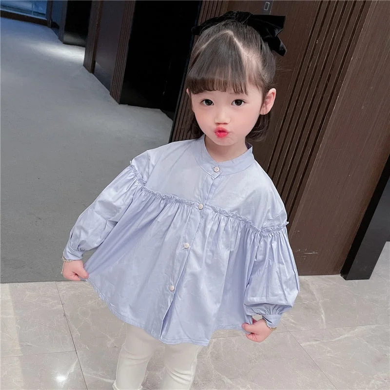 Spring Infant Clothes Baby Girls Solid Blouses Cute Toddler Cotton Shirts for Kids Ruffles Sweet Shirt Children Clothing 12M-8Y