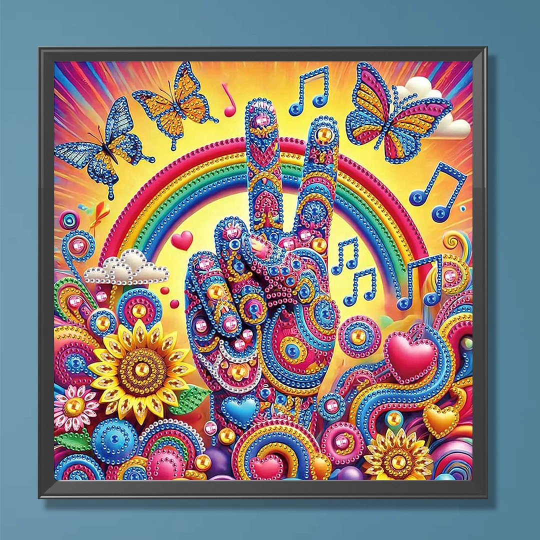 Diamond Painting - Partial Special Shaped Drill - Peace Hand(Canvas|30x30cm)
