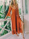 Loose And Casual Solid Color Flared Sleeves Maxi Dresses